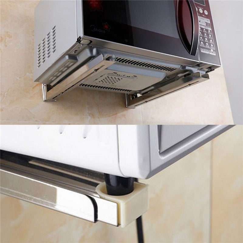 Hovico Universal Stainless Steel Microwave Mount Bracket, Support Frame Steel Foldable Stretch Shelf Rack Microwave Oven Wall Mount Bracket Stainless Silver - Image 3